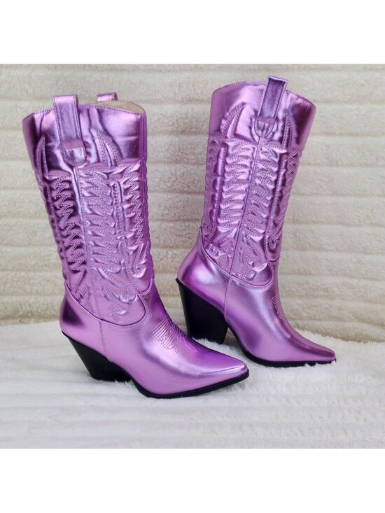 Cape Robbin Shoes - Disco Cowboy Metallic Lilac Purple Western Cowgirl Boots New